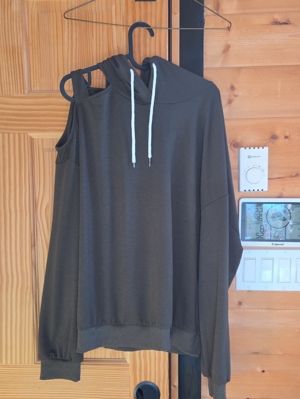 Women's Olive Green Cold-Shoulder Hoodie Sweater
